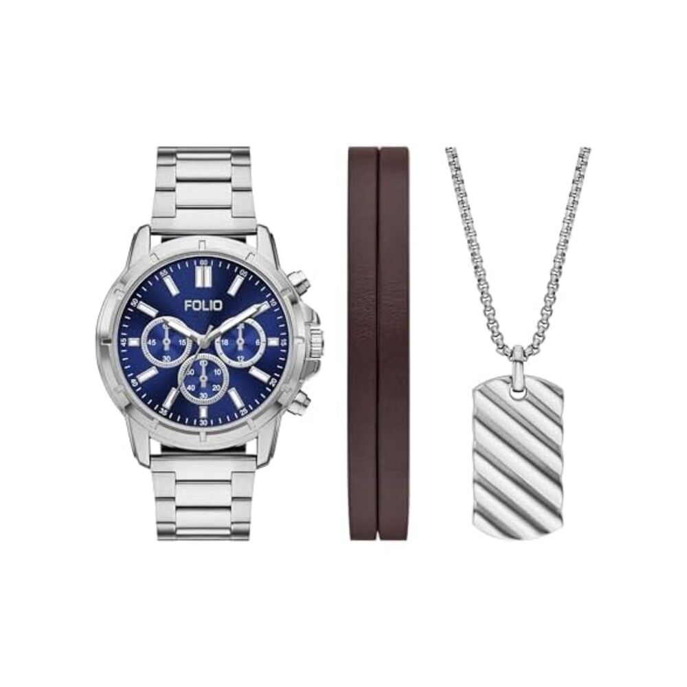 Folio Men Three-Hand Silver-Tone Watch